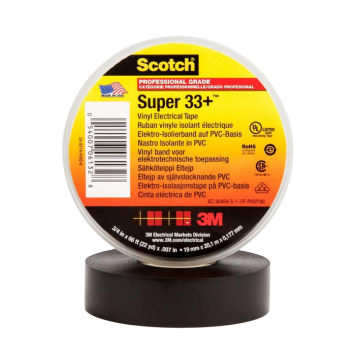3M Scotch Vinyl Electrical Tape Super 33+, Black, 19 mm x 20 m (80611207012)